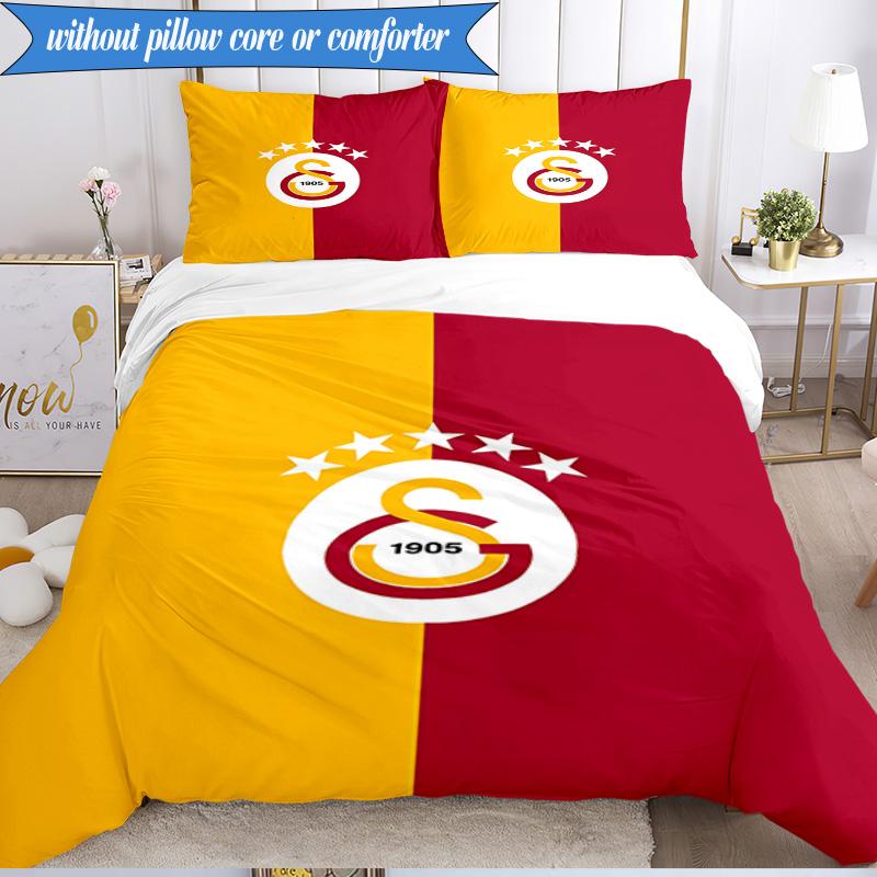 3PCS Galatasaray Football Club Crest Bedding Set 2D Printing (Includes 1 Duvet Cover + 2 Pillowcases Coreless), Bedroom decor,Fan gift