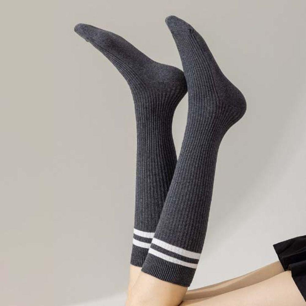 

Cotton Long Tube Stockings Elastic JK Sock for Women Daily Stripe High Tube Socks Party чорний/білий