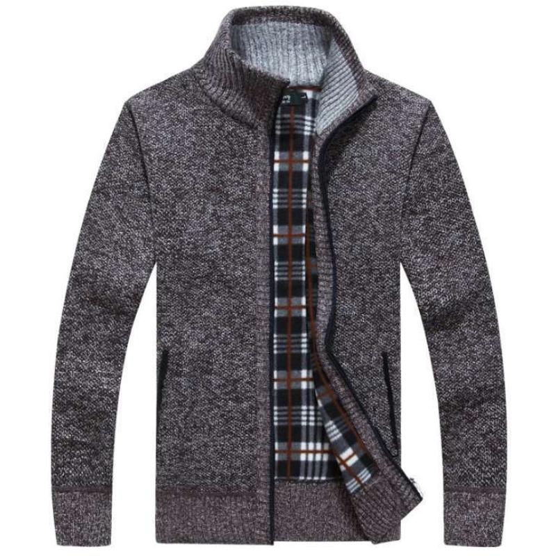 

Мужской утолщенный теплый свободный свитер на молнии со стойкой 3XL кофейный