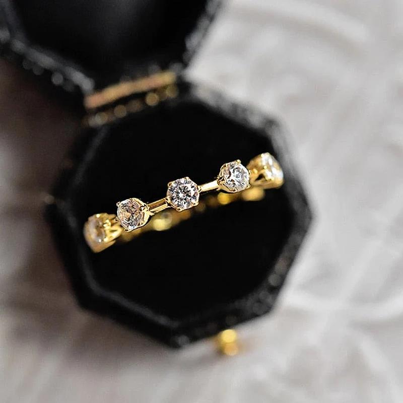 

Huitan Simple Elegant Women Rings with Dainty Cubic Zirconia Low-key Wedding Engagement Bands Accessory Eternity Fashion Zircon 6