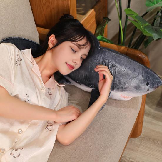 Shark Plush Doll 22" Realistic Grey Shark Pillow Soft Stuffed Animal Shark Cuddle Toy Unique Gift for Children