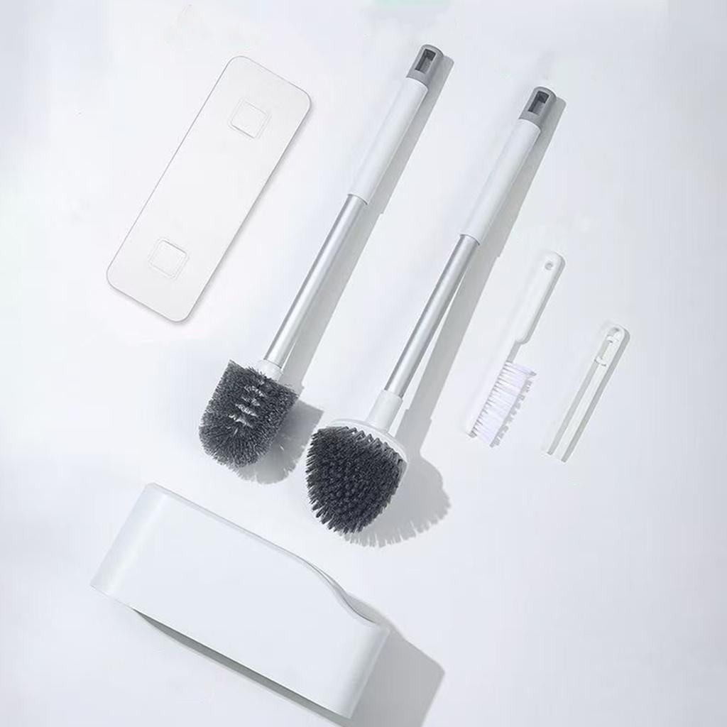 4 in 1 Toilet Bowl Brush Holder Set Wall Hanging Toilet Brush Kit Without Drilling for Bathroom RV Deep Cleaning