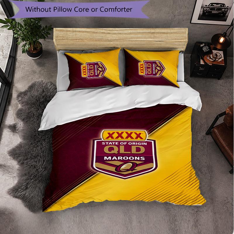 Queensland Maroons Pattern Microfiber 3Pcs Bedding Set Decor Duvet Cover Set For Bedroom Home Use