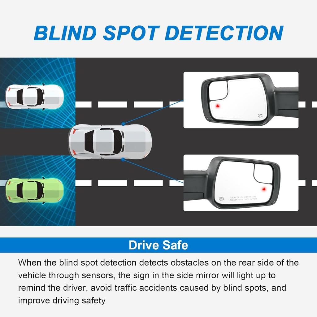 Driver Side Mirror Replacement For 2019 2020 2021 2022 2023 2024 Dodge Ram 1500, Left Side Mirror Glass Power Heated, Rear View Mirrors with Blind