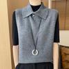 Cashmere Button-Up Sleeveless Sweater Vest with Polo Collar
