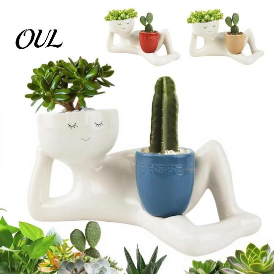 Fun Housewarming Gifts for Plant Lovers Funny Smiling Face Planter, Lying Down Lazy Guy Pot with Drainage Playful Planter Small Plants Holes,