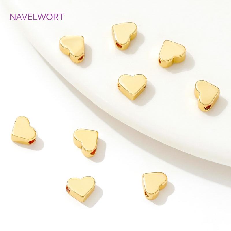 18K Real Gold Plated Brass Heart Shape Spacer Beads For Bracelets Making,Separators For Beads,DIY Beading Jewelry Accessories