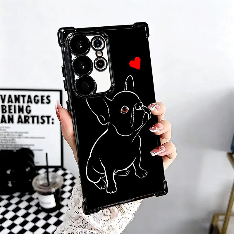 Coque de téléphone avec design Bouledogue Français Noir Placage Pour Samsung Galaxy S24 S25 FE S26 Edge S23 Ultra S22 S21 Plus S20 Anti-Chute Airab