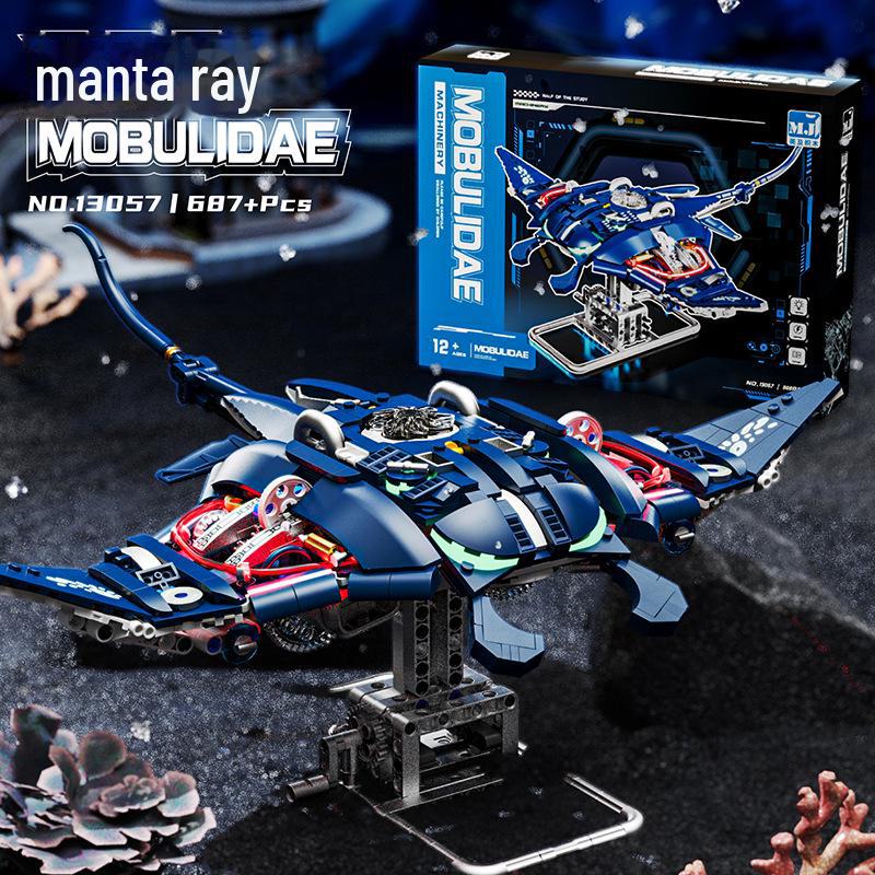 Lego-Compatible Mechanical Parrot, Shark, Whale, and Octopus Assembly Model Toys