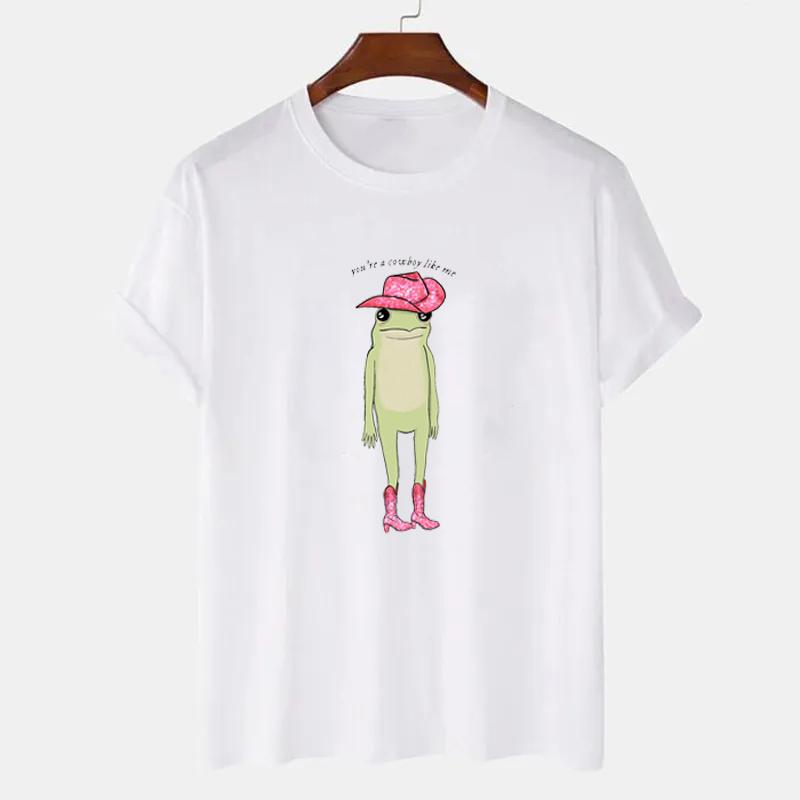 Frog Printed Funny Meme T Shirts Cowboy Like Me Retro Western TShirts Trendy Country Music Tee Shirt Women Hippie Vintage Tops S