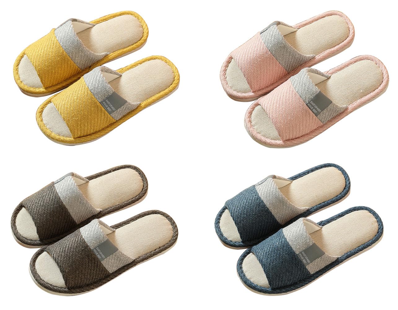 

CHFUDUO Набор из 2 и 2 пар домашних тапочек для стильных хлопковых и льняных однотонных комнатных тапочек размера, 4, мужские женские, для гостей, моющиеся, тапочки,