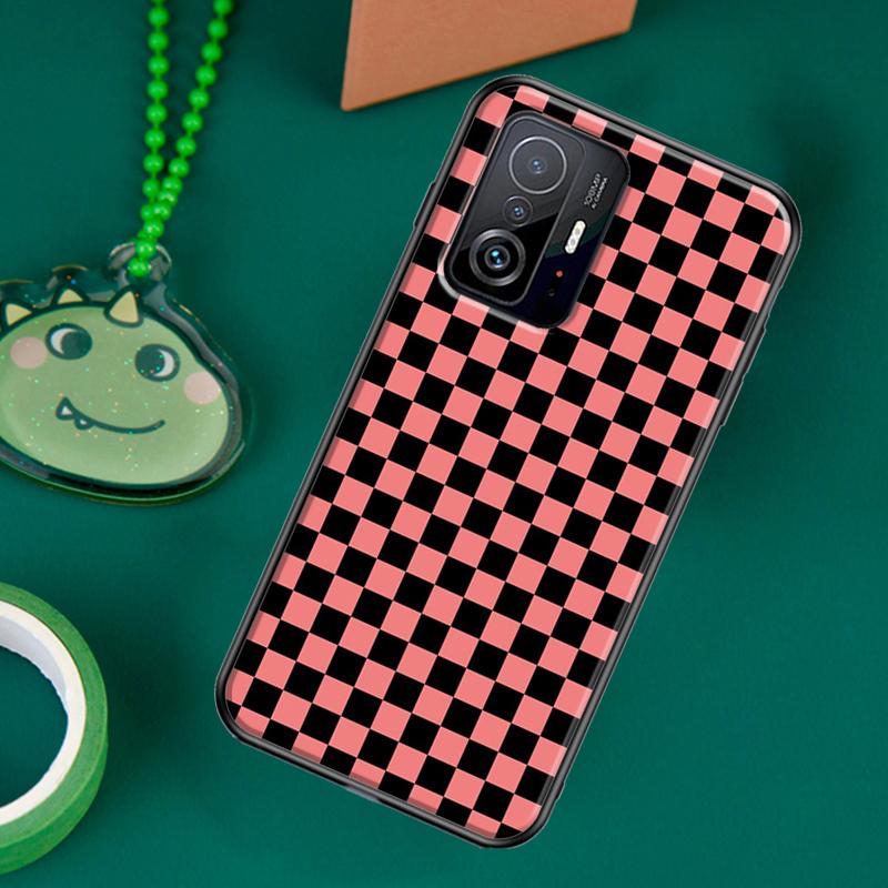 Schachbrettmuster Senfgelb Hülle für POCO F5 X5 X3 Pro X4 F4 GT F3 M5s C40 Hülle für Xiaomi 13 12 Lite 11T 12T Pro 12X
