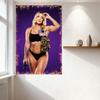 Sexy Muscular Blonde Woman with Gun Tin Sign, Purple Background Military Bag Tattoo Metal Poster for Bar Pub Home Cafe Wall Deco