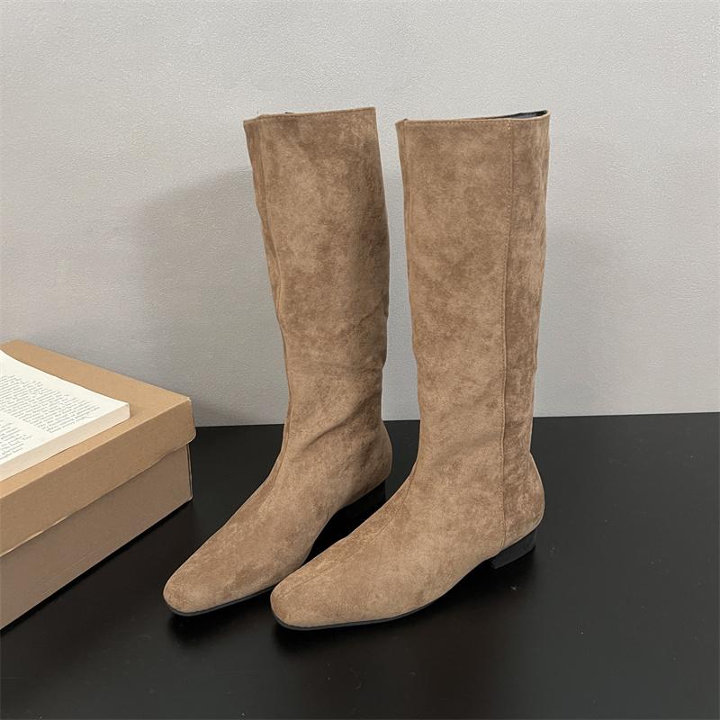 Autumn Winter Stretch Slim Women Knee High Boots Fashion Slip On Pointed Toe Shoes Street Style Low Heels Knight Long Botas