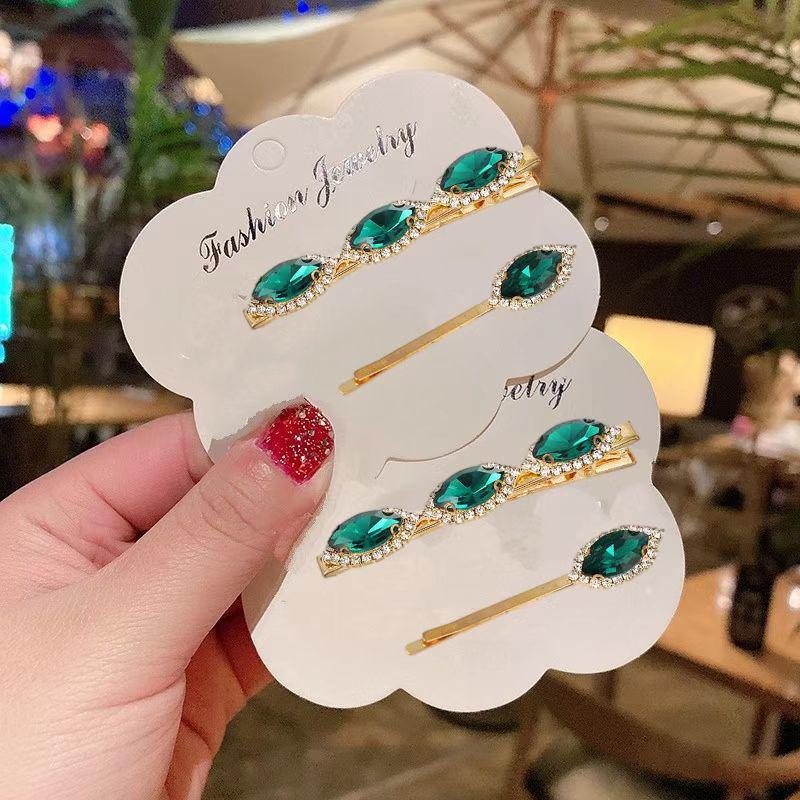 

Retro Emerald Rhinestone Sparkly Hair Clip - Fairy Side Duckbill Hairpin