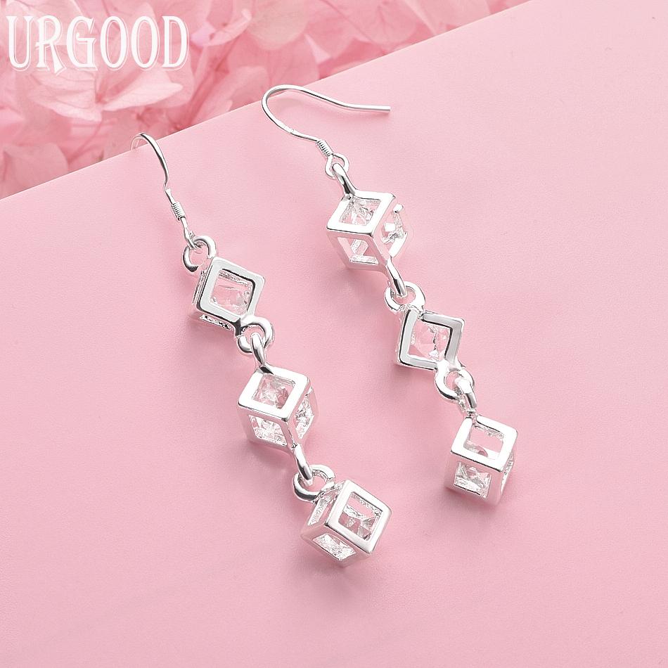 925 Sterling Silver AAA Zircon Square Earrings Wedding Jewelry