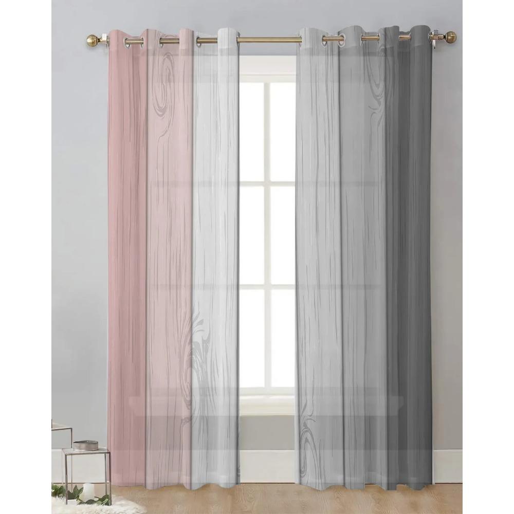 Vintage Pink Grey Gradual Wood Grain Sheer Curtains for Living Room Decoration Window Curtain Kitchen Tulle Voile Organza Drapes