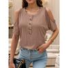 IHUASU Women's Fashion Casual Solid Color Print Short Sleeve O-Neck Blouses & Shirts