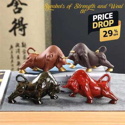 Ceramic Bull Sculptures and Figurines, Handmade Home, Room, Office, Car Wealth Luck Feng Shui Decor Chinese Gift