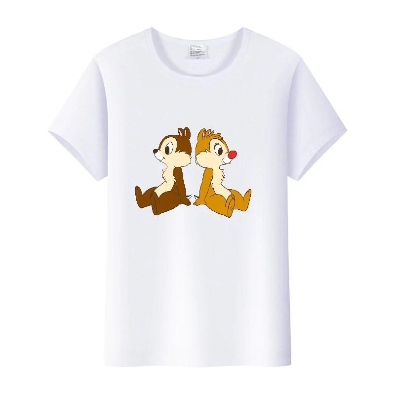 Casual Cartoon Chip 'n' Dale Graphic t-shirt Summer Blouses White Tees Clothes Y2K Tshirt Oversized Tops Unisex