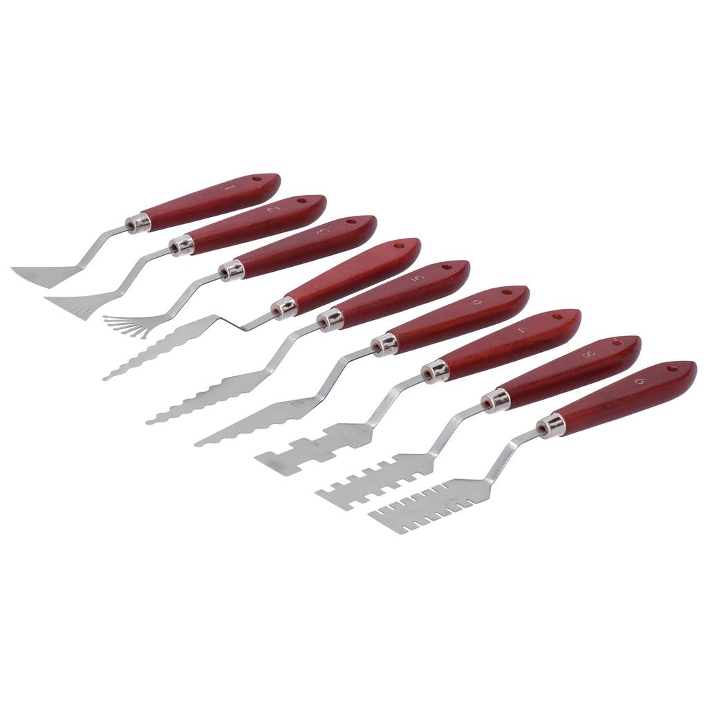 9Pcs Palette Knife Shaped Wooden Handle Oil Painting Pallet Art Spatula Mixing Acrylic Scraper