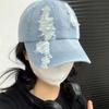 Sunscreen Hat Washed Denim Hats Adjustable Sunshade Cap Casual Holed Baseball Cap  Girls