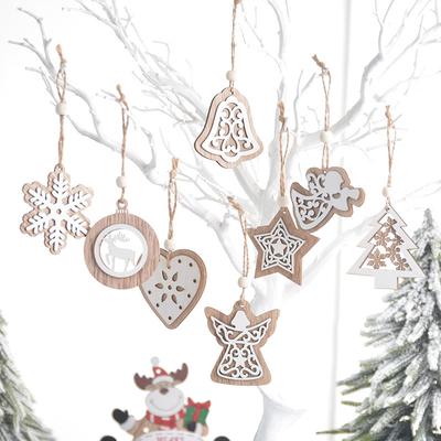 Christmas Decorative Items, Christmas Wooden Pendants, Laser Hollow Out, Double-layer, White Hanging Decorations, Christmas Tree, Snowflake Pendants