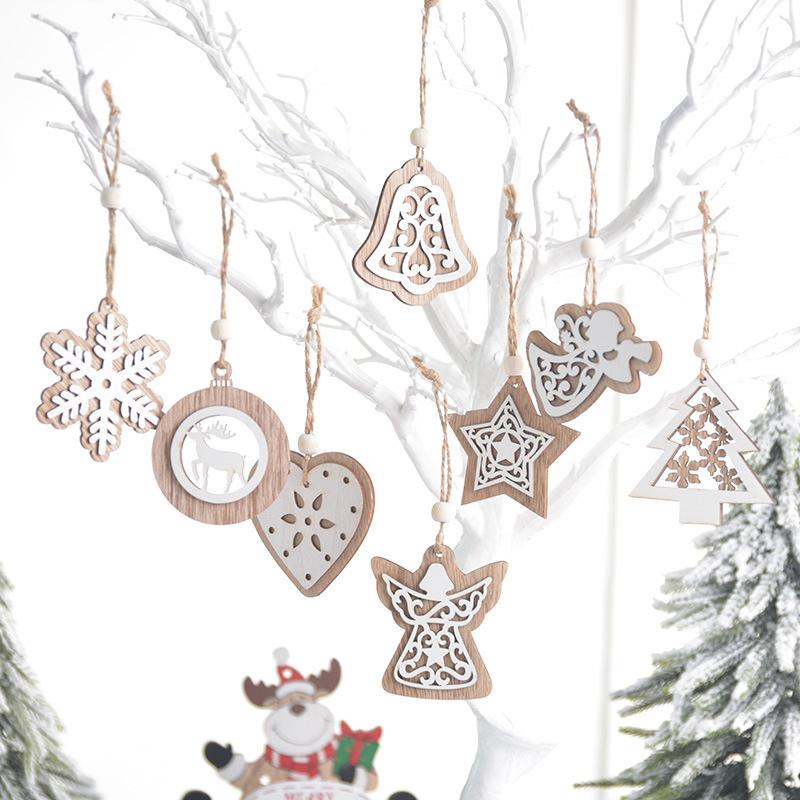 Articoli Decorativi di Natale, Ciondoli Natalizi in Legno, Intaglio Laser, Doppio Strato, Decorazioni da Appendere Bianche, Albero di Natale, Ciondoli Fiocco di Neve