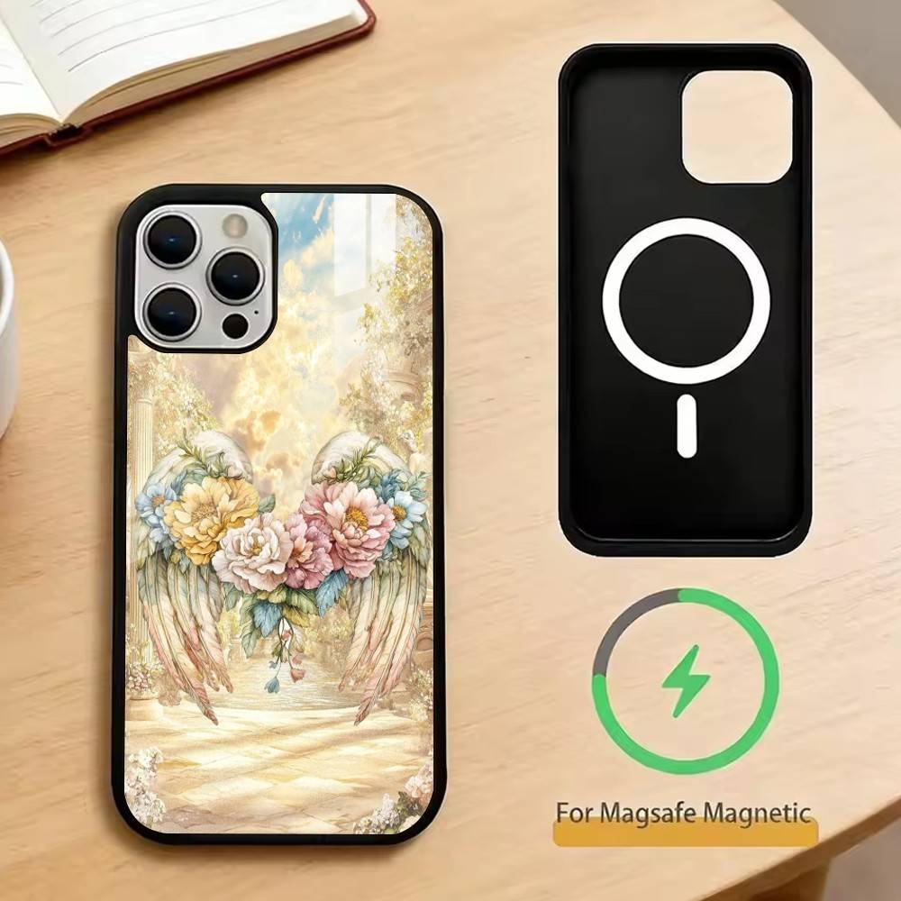 Angel Wing Phone Case For iPhone17,16,15,14,13,12,11 Plus,Pro Magnetic For Magsafe Wireless Charging