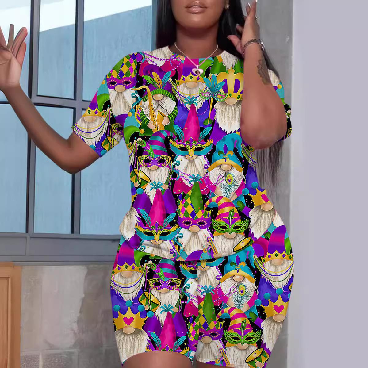 

Women s Hip-Hop Fancy Print Short-Sleeve & Shorts Set - Stylish, Streetwear, Teenager XL