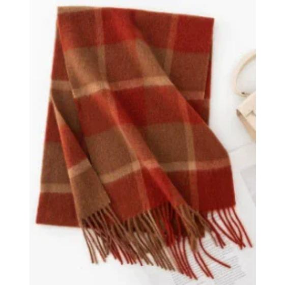 Plaid Scarf for Women 100% Wool Shawl All-Match Tassel Warm Comfortable Luxury Clothes New Fashion Autumn Winter Scarves