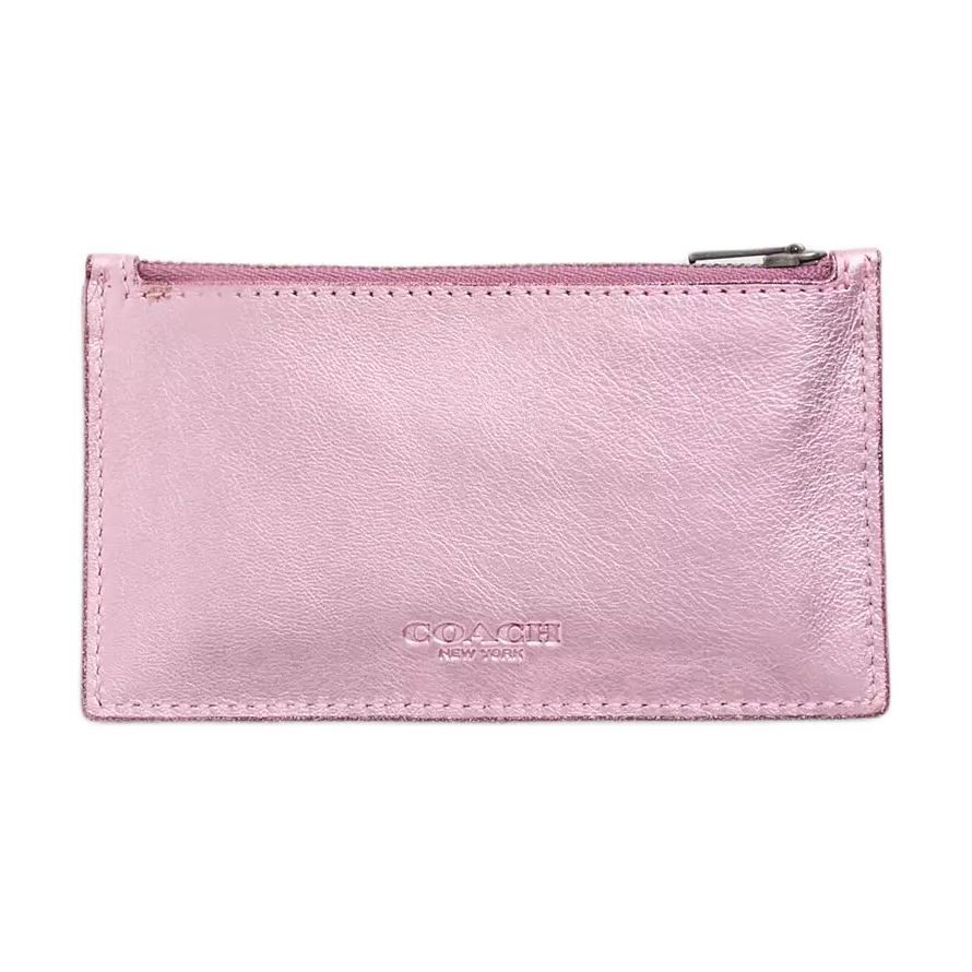 Coach Card Case 13 Embossed Logo Glove Tanned Leather Women Card Case Metallic-Blush-Pink CAG25-MWU Metal Blush Pink