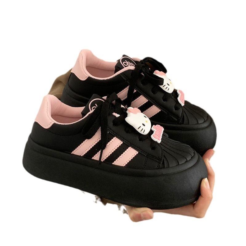 Fashion niche shell head black big head bread shoes women's platform new casual sports board shoes