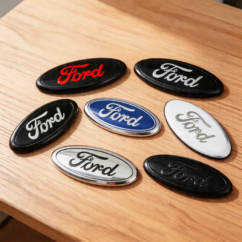 AKC1 14.5cm Aluminum Car Front Grille Emblem Rear Trunk Logo Badge For Ford Fiesta Focus 2 3 Mondeo Edge Ranger Fusion S-MAX Transit