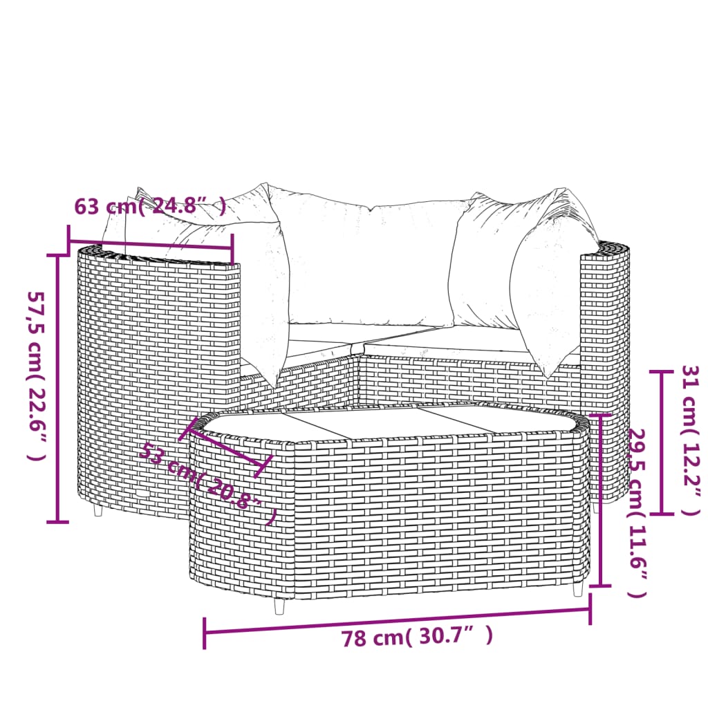 4 Piece Garden Lounge Set with Cushions Grey Poly Rattan
