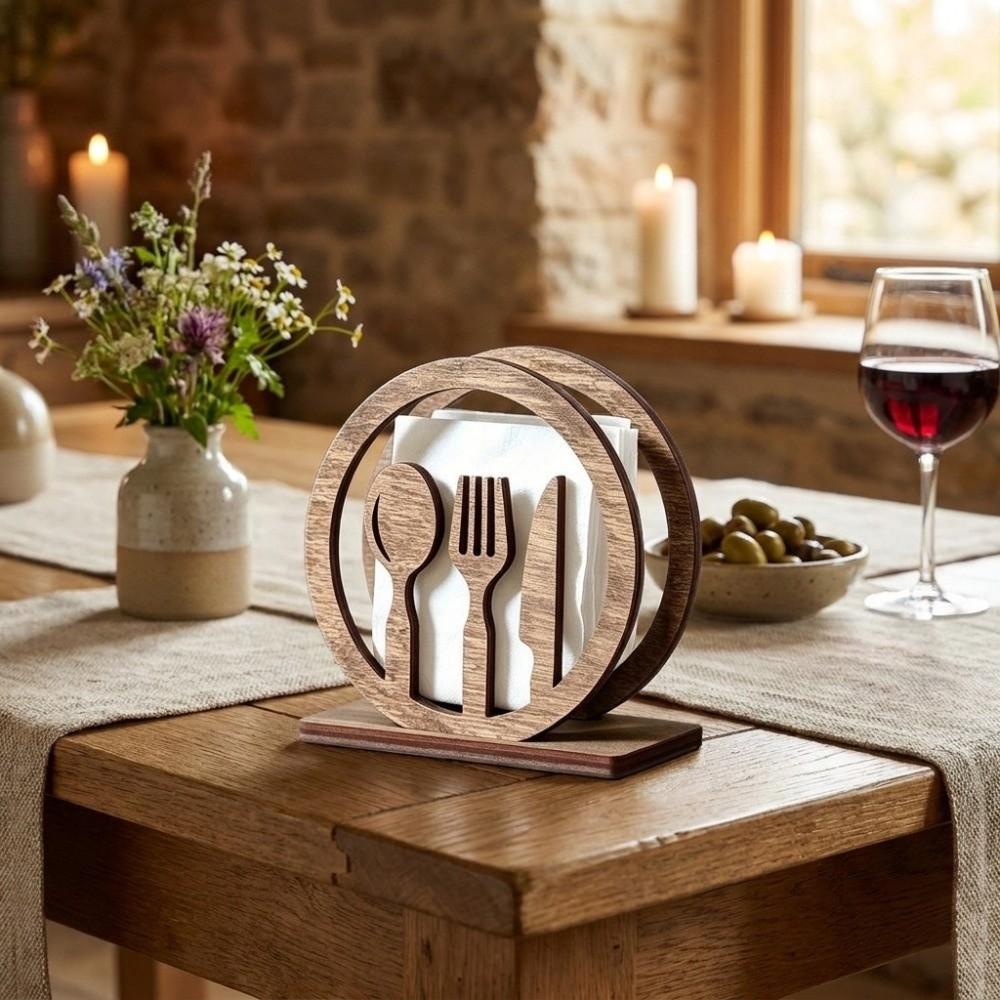 Hollow Out Wooden Napkin Holder Rustic Spork Napkin Stand Tissue Storage Holder Home Restaurant