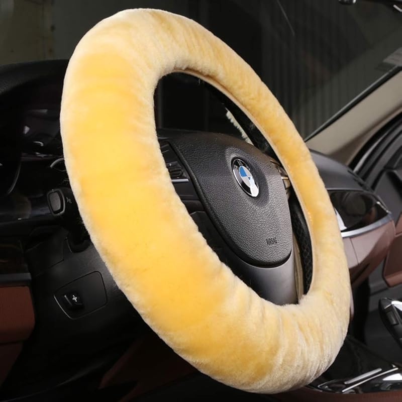 Fluffy Wool Sheepskin Fuzzy Black Car Steering Wheel Cover For Universal Auto Steering Wheel 14 1/2-15 1/2Inch, Anti-Slip, Soft Plush, Comforting And