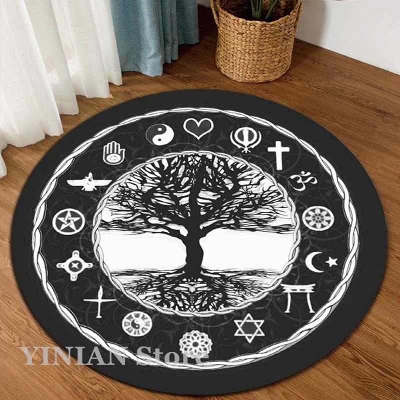3D Viking Yggdrasil Tree of Life Area Rug Round Carpet Rugs for Living Room Bedroom Sofa Decoration Kids Play Non-slip Floor Mat