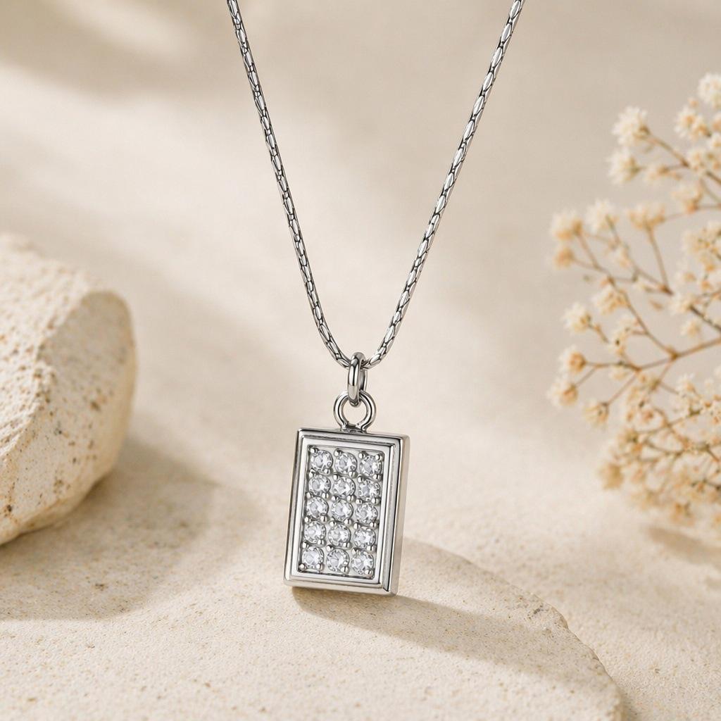 Zirconium Titanium Geometric Pendant Necklace - Japanese & Korean Style, Fashionable Light Luxury for Women