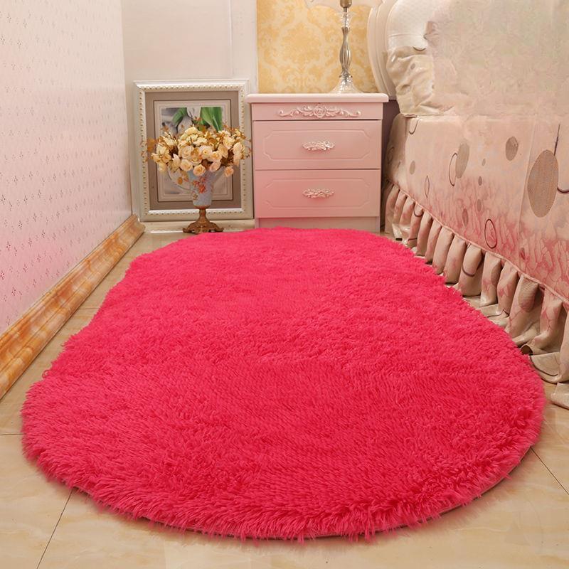 Oval Fluffy Carpet Shaggy Rug Bedside Mat Cute Colorful Living Room Rug Long Hair Carpet Home Decoration