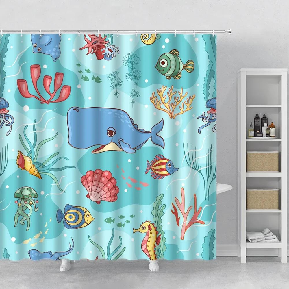 Ocean Life Shower Curtain: Coastal, Nautical Bathroom Decor for Serene, Adventurous Ambiance and Marine Charm