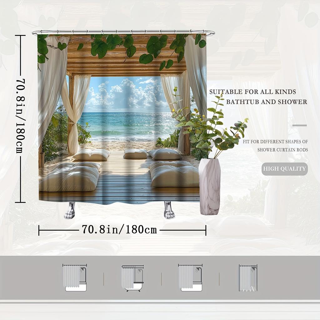 Elegant Tropical Beach View Waterproof Shower Curtain – Perfect for Bringing a Relaxing and Paradise-Inspired Atmosphere