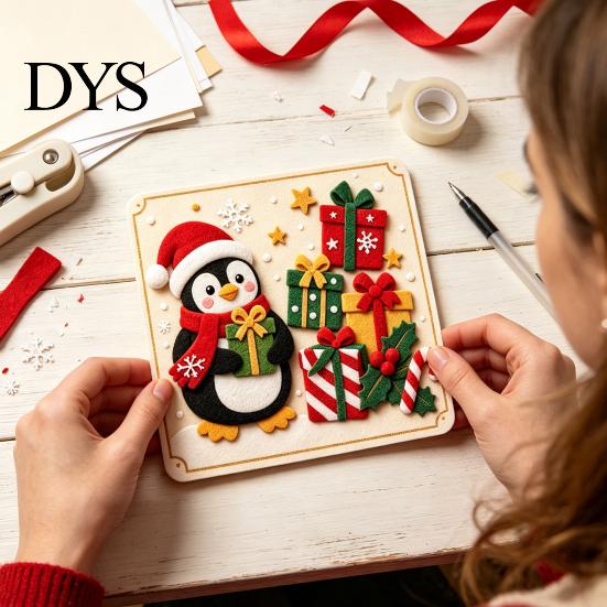 Creative DIY Handicraft Projects Christmas Magic Felt Sticker Art Kit for Kids, 3D Layered Santa & Tree Texture Handcraft Set Craft Set, No Mess Peel