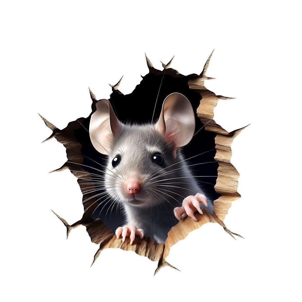 Gray Melancholy 3D Porthole Mouse Hole Wall Sticker for Living Room or Bedroom