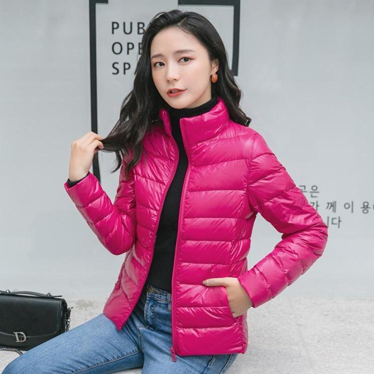 Winter Fashion Lightweight Down Coat for Women Plus Size Slim Fit Long Sleeve Stand Collar Solid Color Zipper Lightweight Autumn Jacket