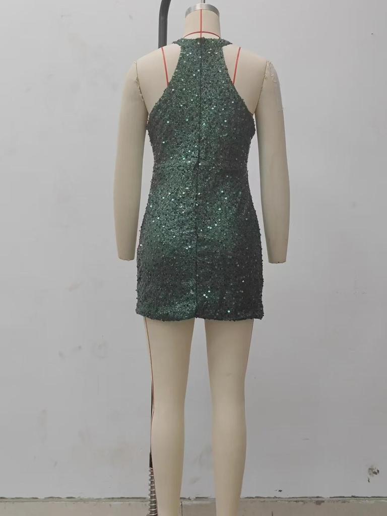 European & American 2025 Fashion Halter-Neck Crystal Tassel Sequin Evening Dress