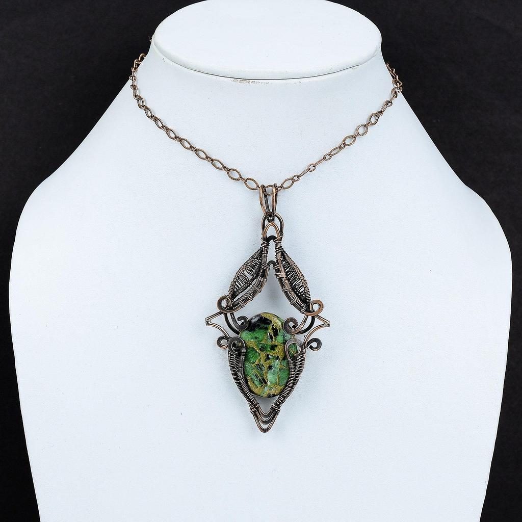 Pandantiv Zoisit Rubin Cupru Pandantiv Înfășurat cu Sârmă de Cupru Bijuterii Elegante Pandantiv cu Piatră Prețioasă de Calitate Superioară Cadou Pentru Femei Bijuterii din Cupru Lucrate Manual