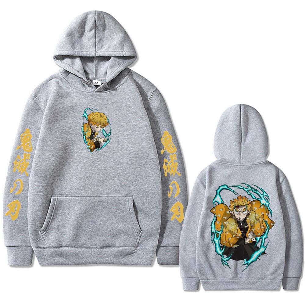 Anime Demon Slayer Agatsuma Zenitsu Graphic Hoodie Men Women Clothing Cartoon Oversized Sweatshirt Men's Hoodies
