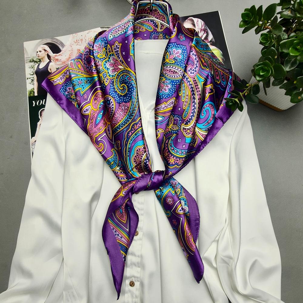 Women's Green Silk Scarf Head Wrap Spring Autumn Chinese Style Peony Floral Fashion Leopard Print Square Scarves Shawl For Winte