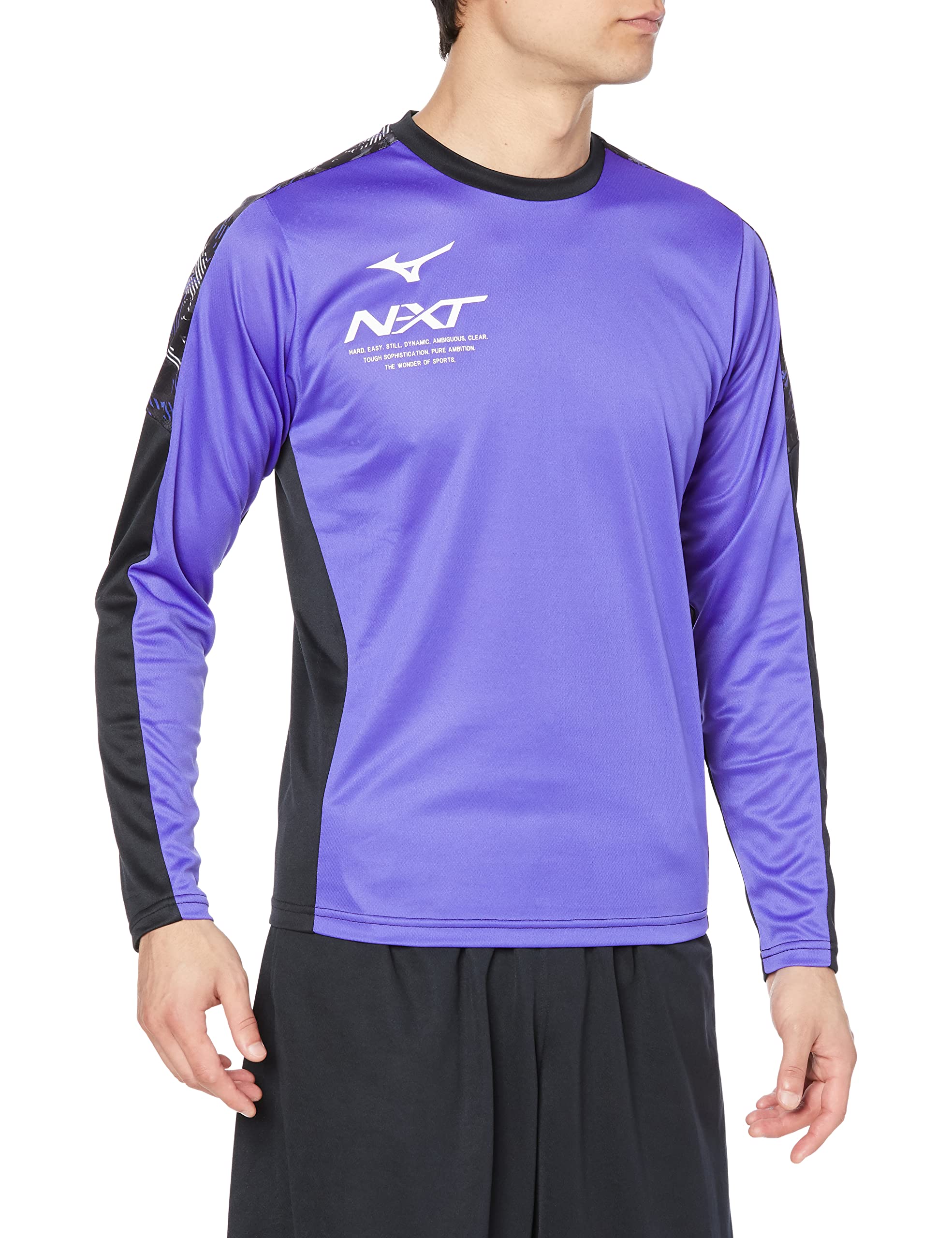 

Mizuno Тренировочная футболка N-XT для легкой атлетики, с длинным рукавом, влагоотводящая, быстросохнущая, U2MA1510, фиолетово-синий x черный, S